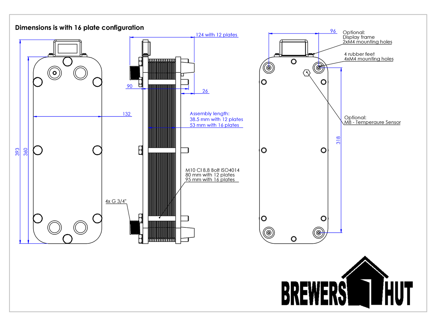 Heat Exchanger + 16 plates + Temperature Kit